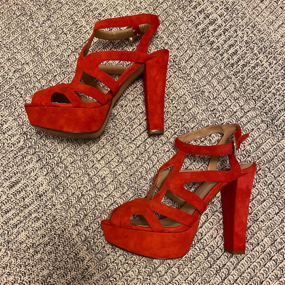 Zara Red Suede Platform Heels